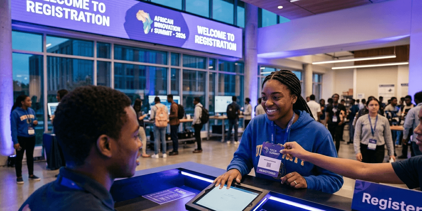 Student registering at a technology event